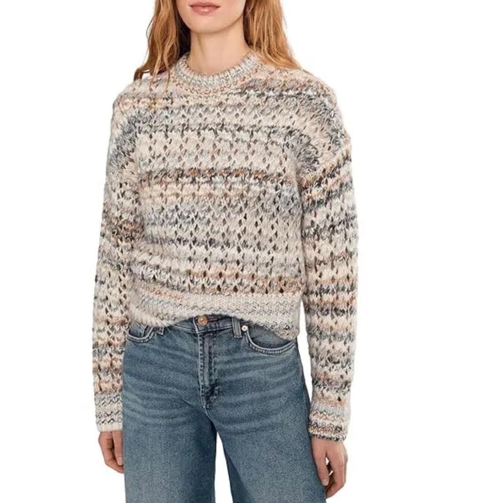 MADEWELL Fawn Open Stitch Stripe Pullover Sweater Cream Size Large